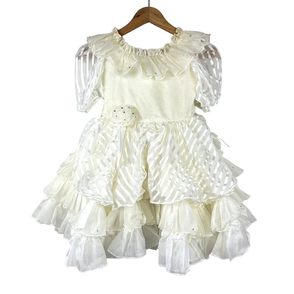 Taffeta Layered Flower Girl First Communion Dress Little Girl Size 5 Ivory White